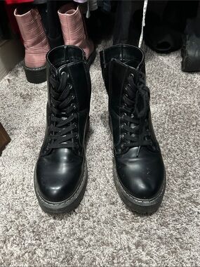 Black Lace-Up Combat Boots
